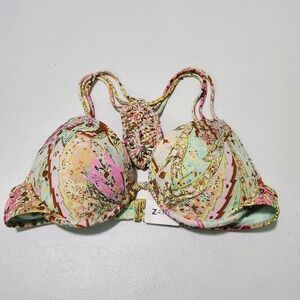 Victoria's Secret Women Swimwear 32B Green Paisley Bikini Macrame Padded‎